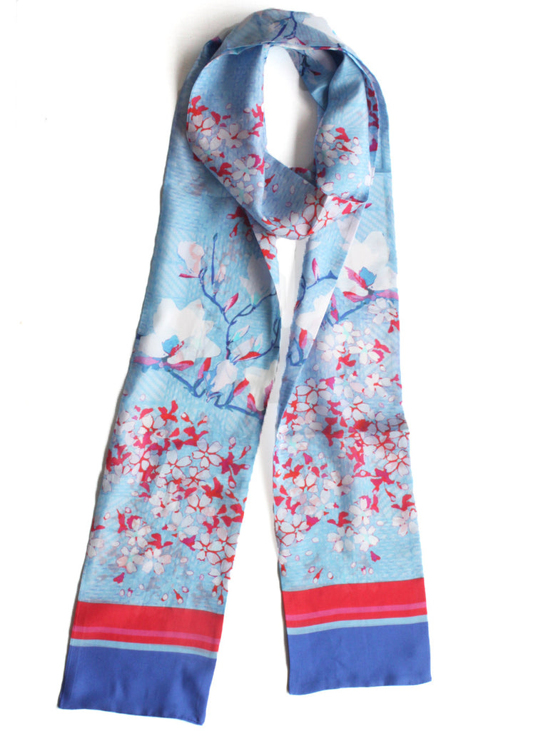 Magnolia - Long skinny silk scarf