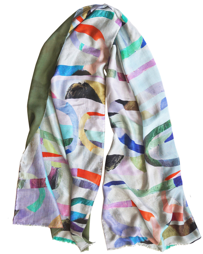 Loopy Light - Silk scarf with wool backing