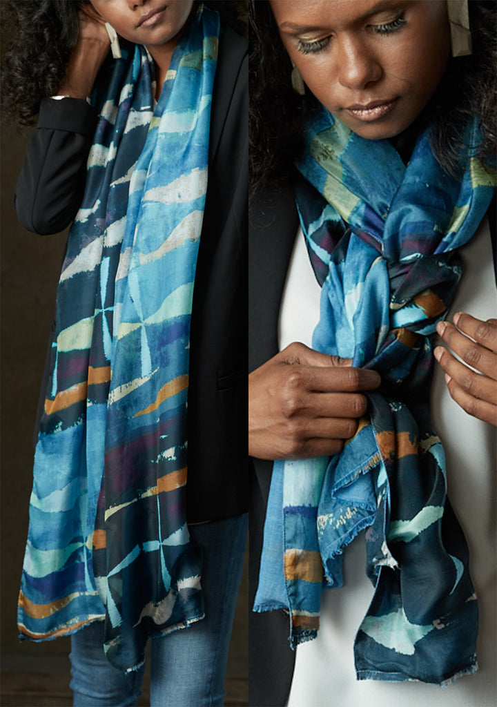 Atlantic - Silk scarf with wool backing