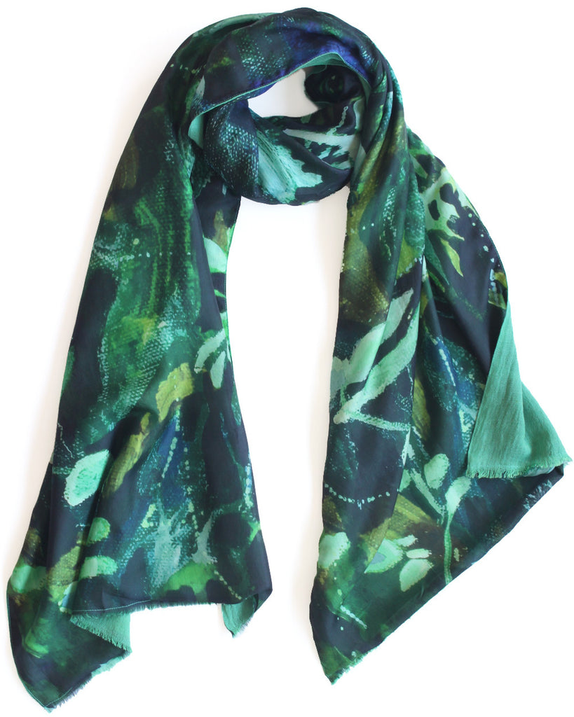 Deep Spring - Silk scarf with wool backing
