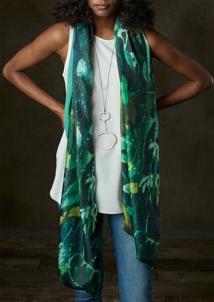 Deep Spring - Silk scarf with wool backing