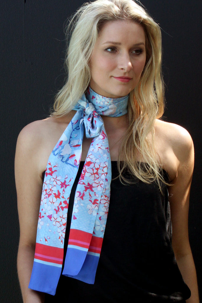 Magnolia - Long skinny silk scarf
