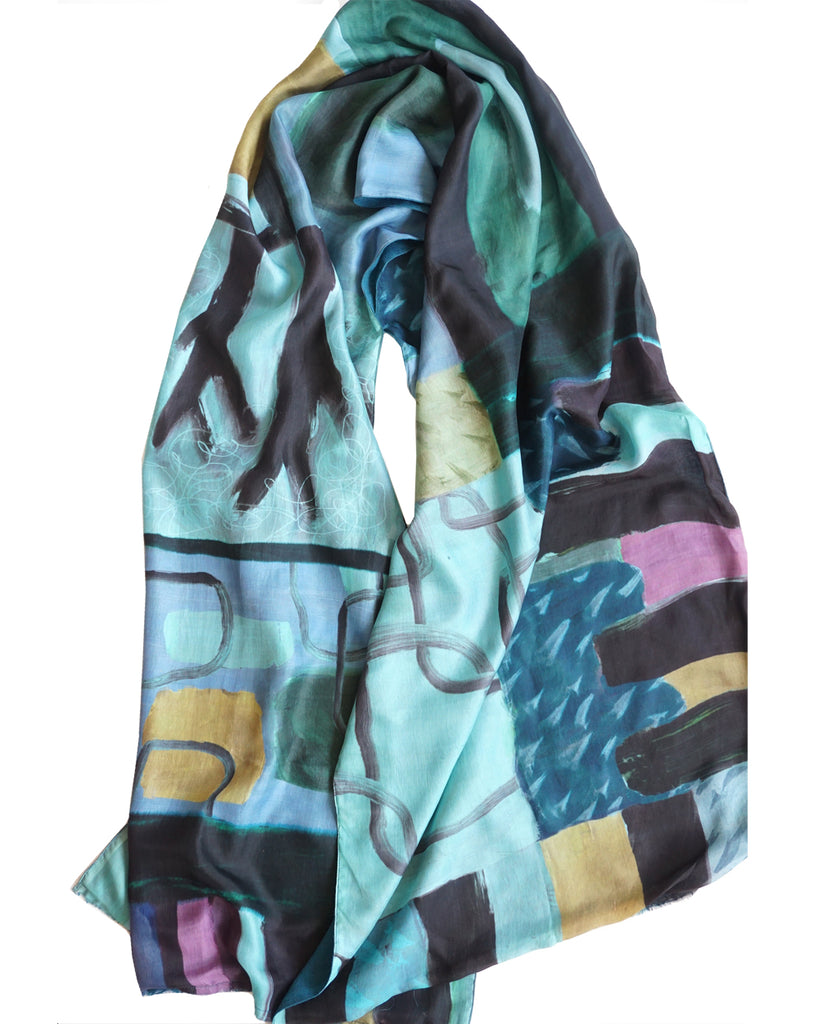 Lakeside - Silk scarf with wool backing