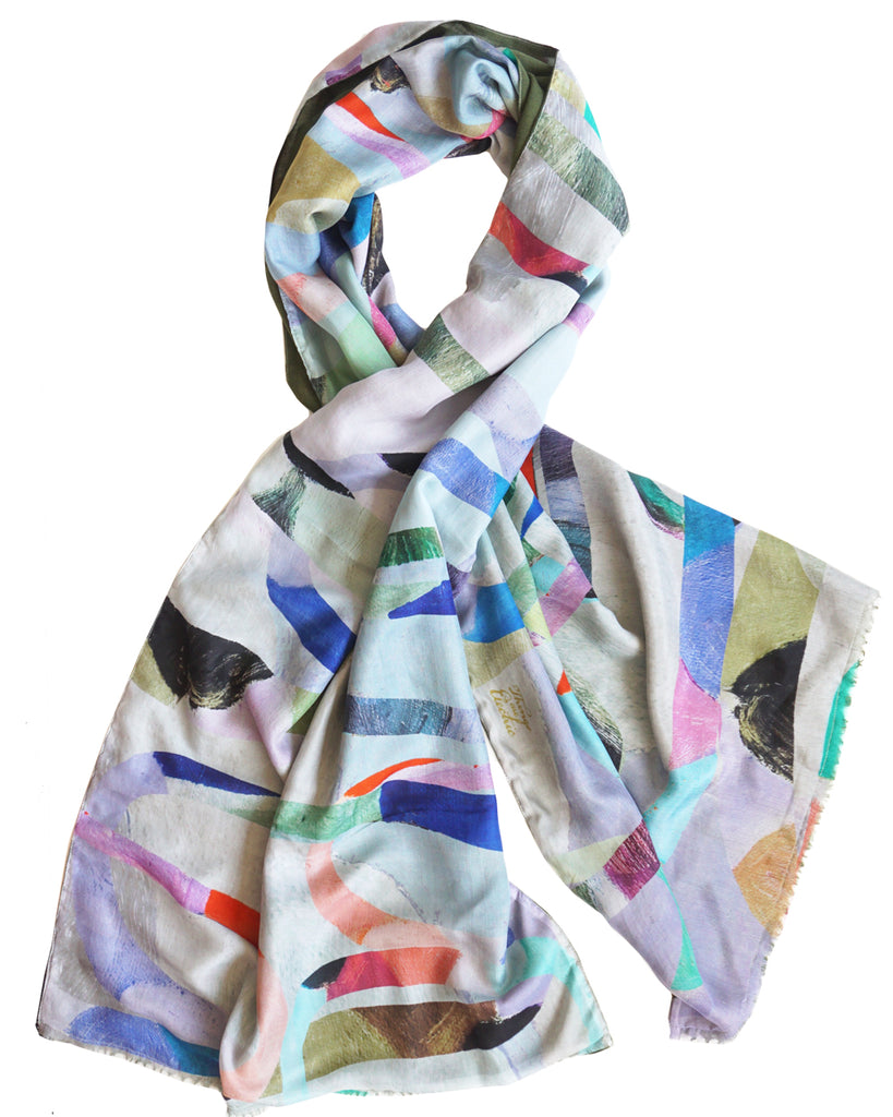 Loopy Light - Silk scarf with wool backing