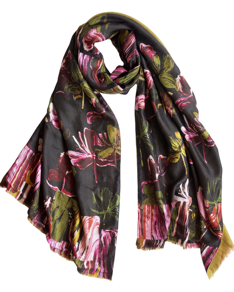 Marble Flower - Silk scarf with wool backing